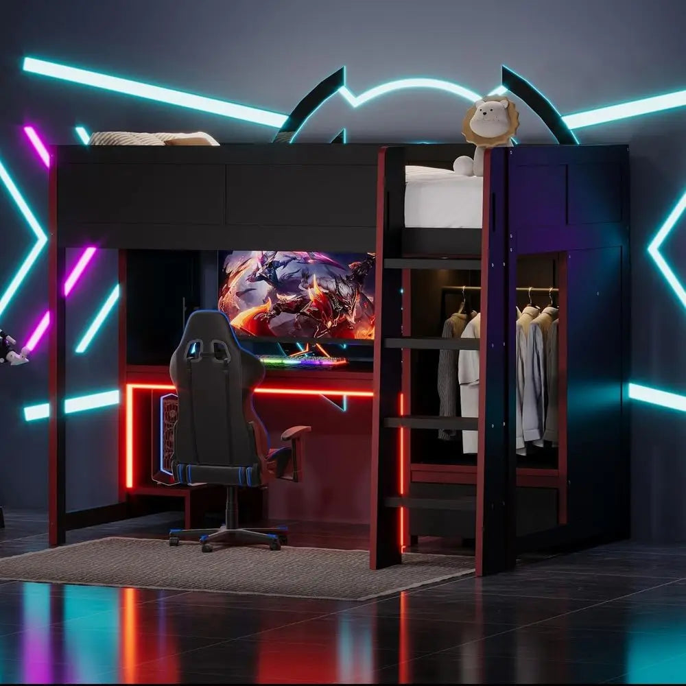 Luxurious Solid Wood Gaming Bed With Built In Desk