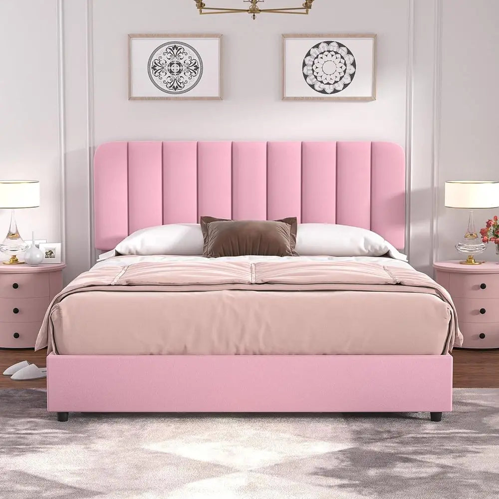 Velvet Platform Bed With 4 Drawers And Headboard Storage