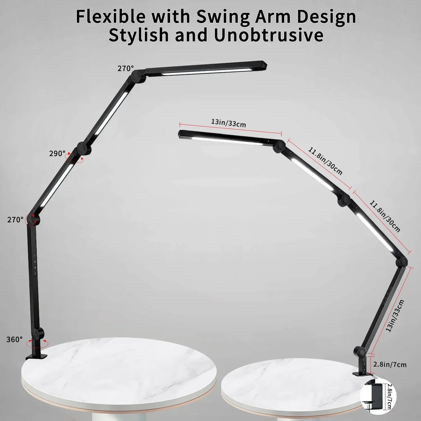 LED Desk Lamp With Clamp Flexible Swing Arm Dimmable