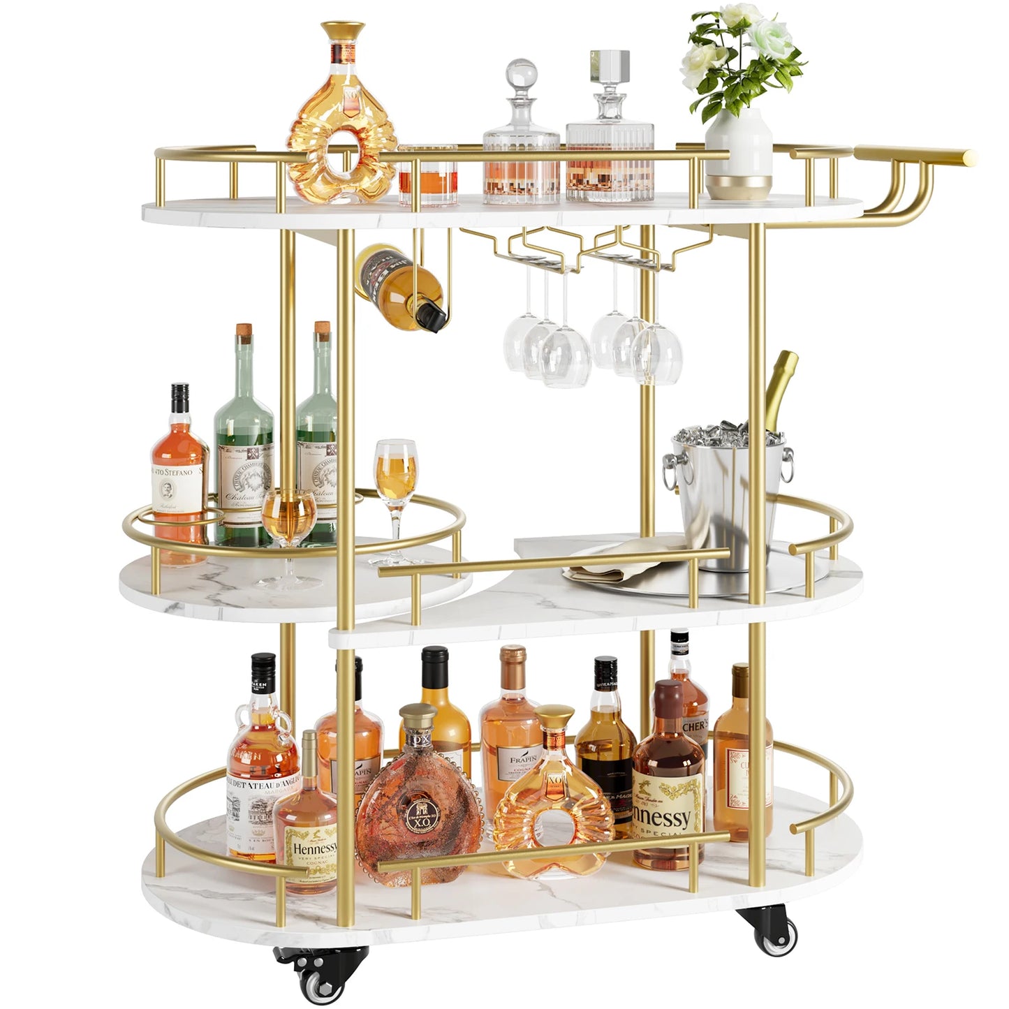 TWISTER.CK Bar Cart With 4 Tier Storage And Wine Glass Holder