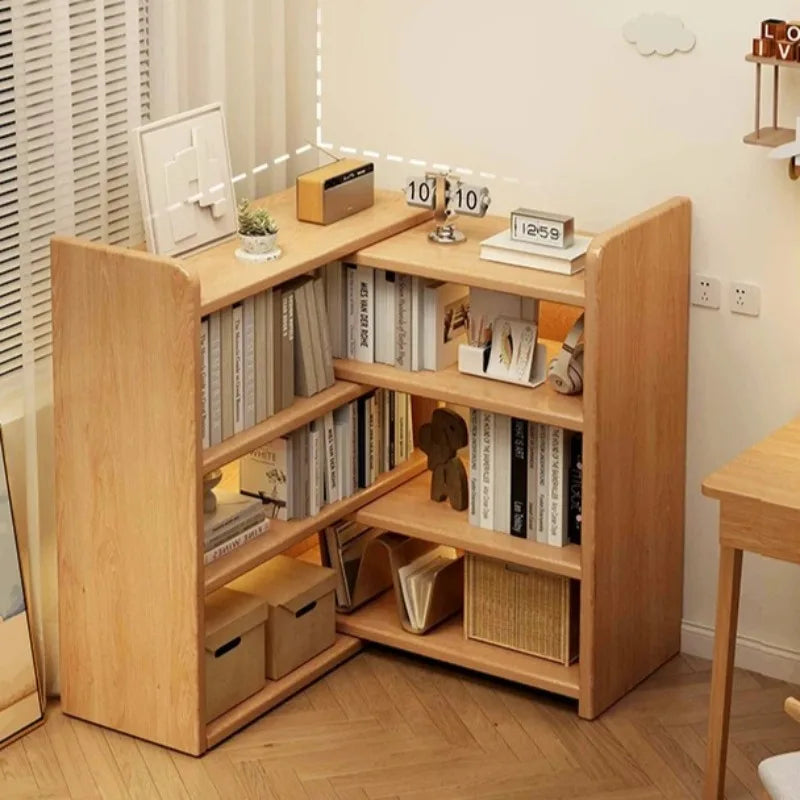 Solid Wood Corner Bookshelf Wall Mounted Storage Cabinet