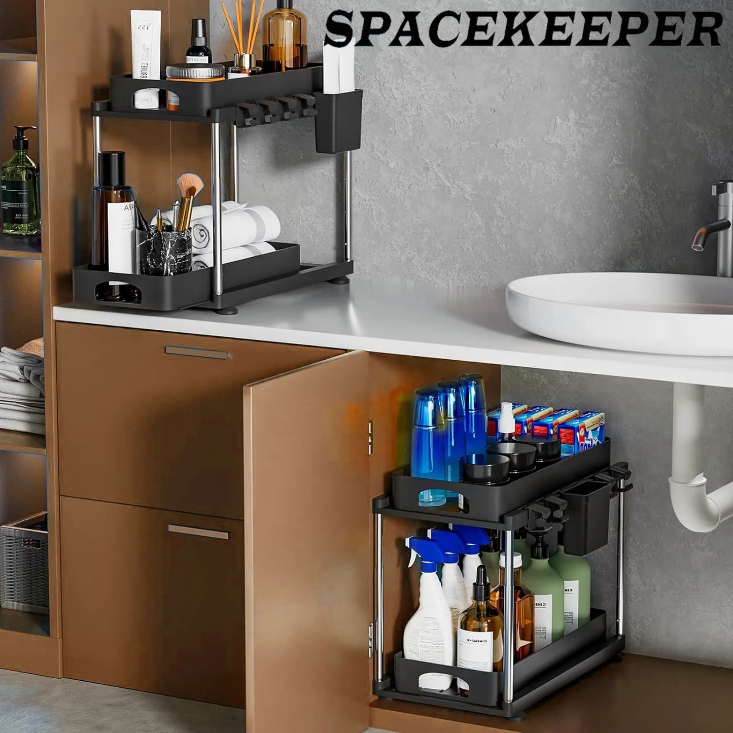 Two Pack Under Sink Organizers Two Tier Adjustable Storage