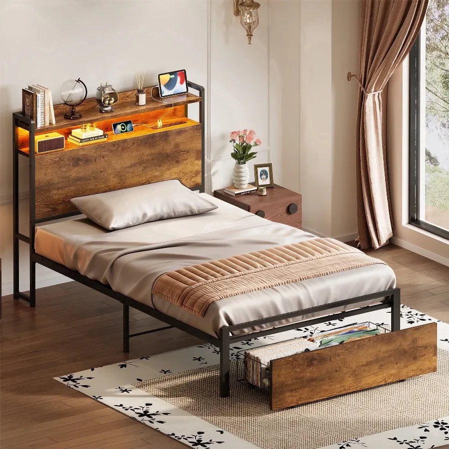 Casacomoda Platform Bed Frame With Storage Headboard Charging Station