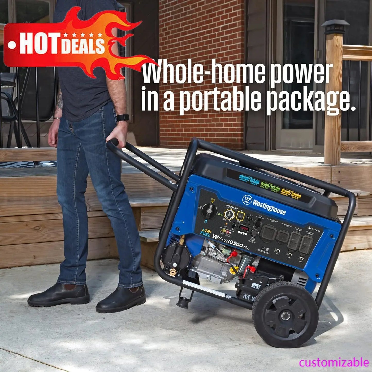 Tri Fuel 13500 Wattage Ultra Durable PortableSystem Generator RemoteStartConfiguration