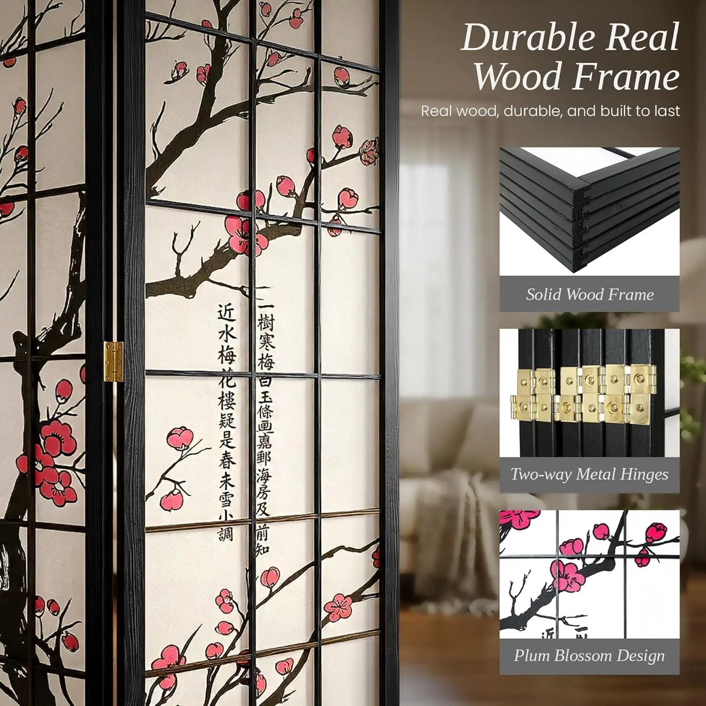 Authentic Japanese Shoji Style 6 Panel Folding Room Divider Privacy Screen