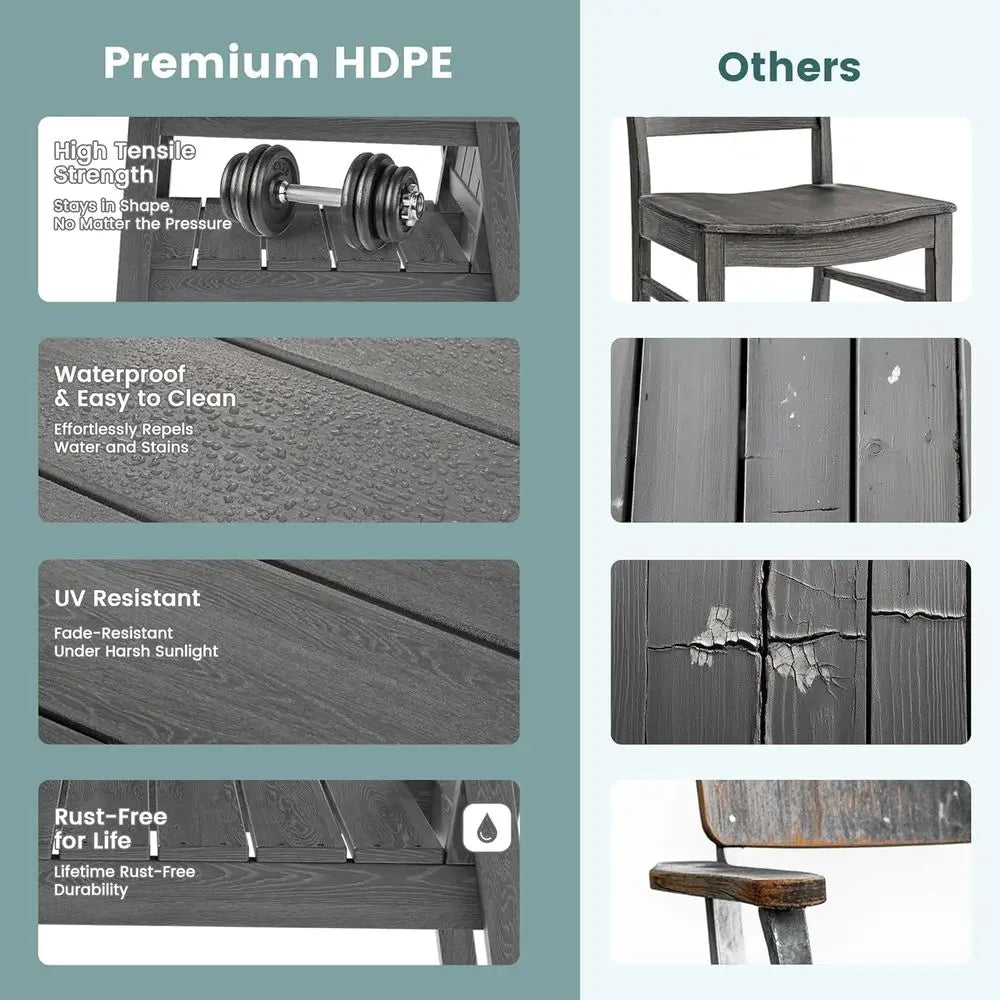 HDPE Outdoor Dining Set With Wood Grain Table Weatherproof