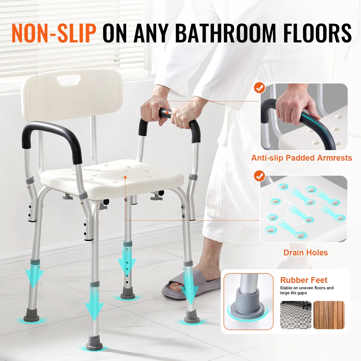 SucceBuy Adjustable Shower Chair With Backrest For Elderly