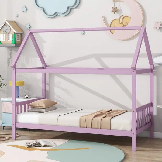 House Bed With Headboard Footboard Rubber Wood Frame For Children