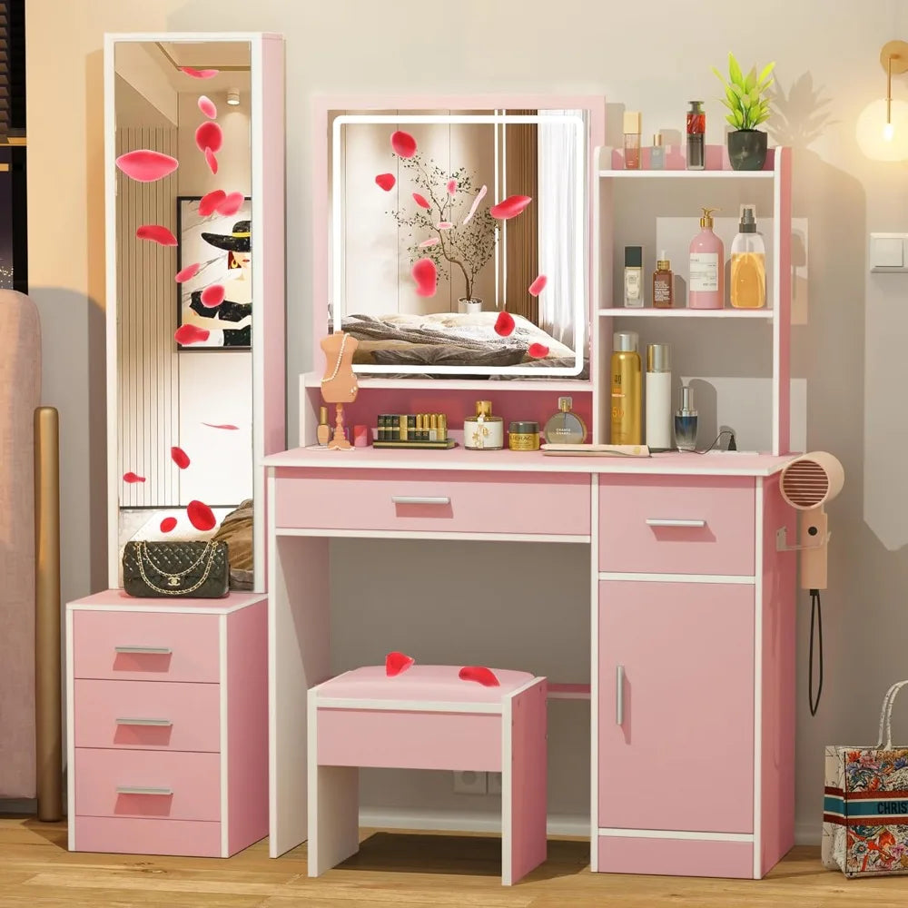 Furniture Vanity Desk With Lights And Power Outlet Mirror
