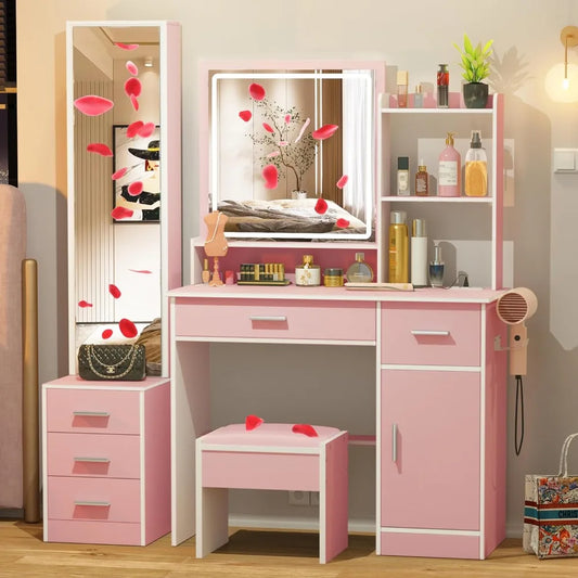 Furniture Vanity Desk With Lights And Power Outlet Mirror