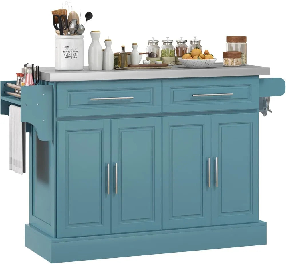 Rolling Kitchen Island Cart With Stainless Steel Top