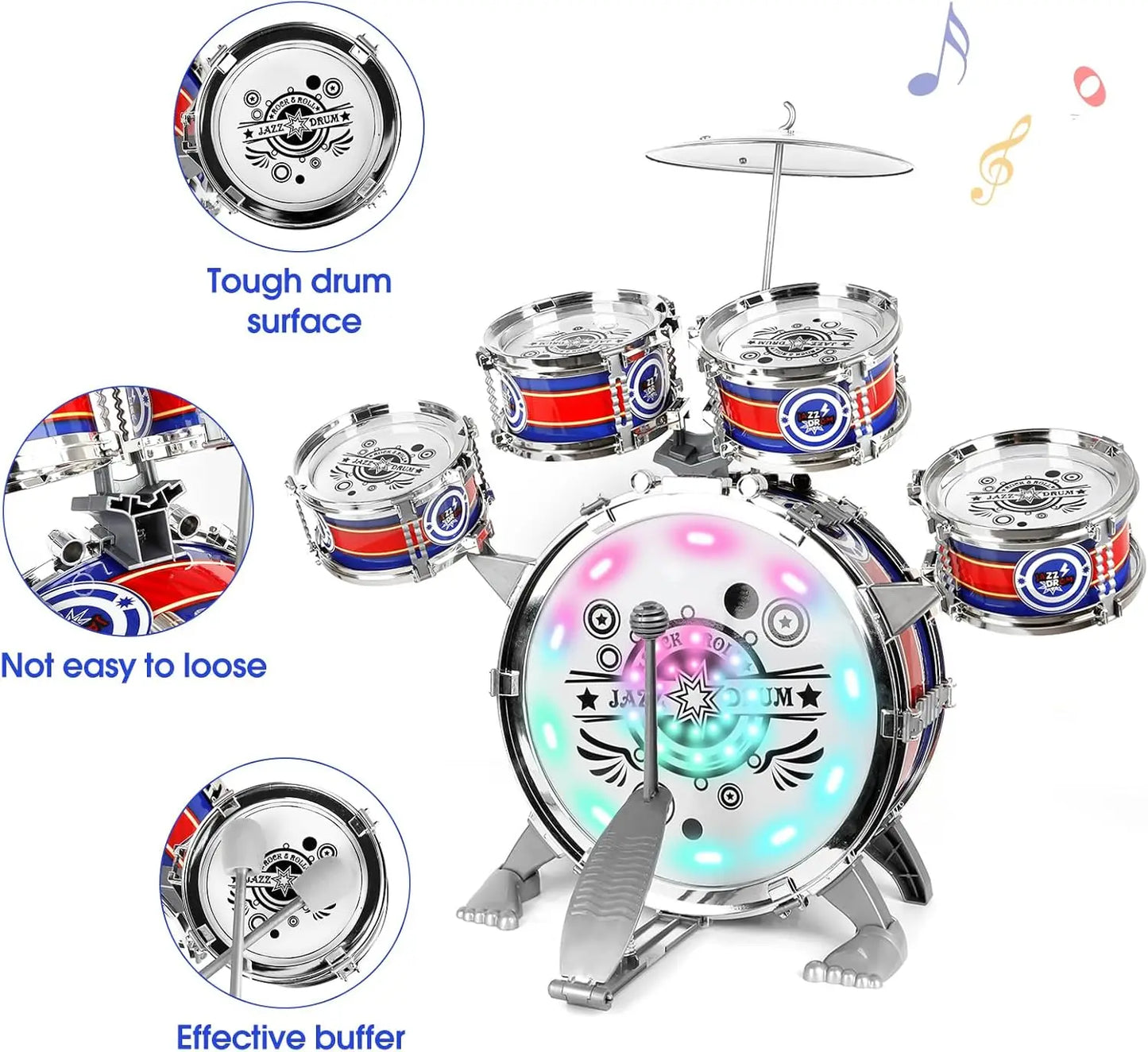 SANMERSEN Mini Jazz Drum Set for Beginners with LED