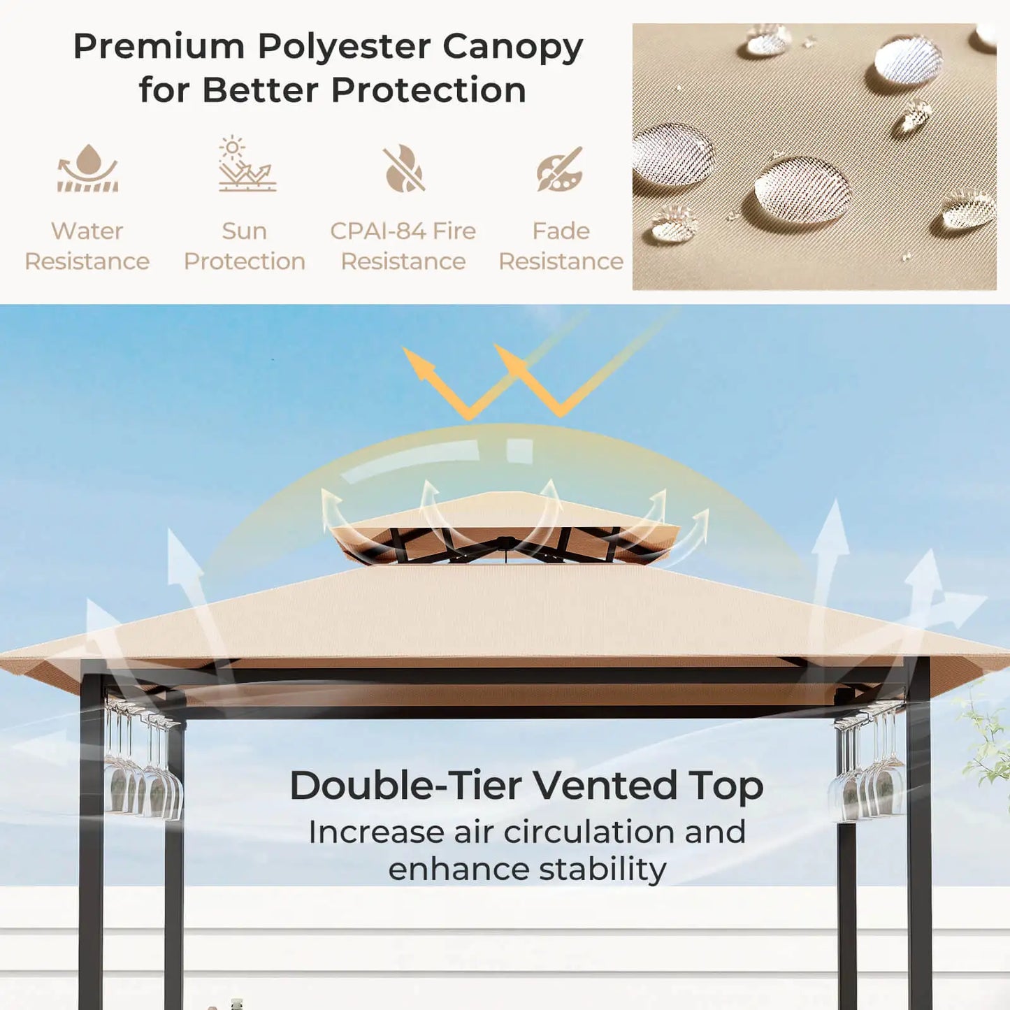 HOMASIS Patio Bar Set With Tempered Glass Table Outdoor