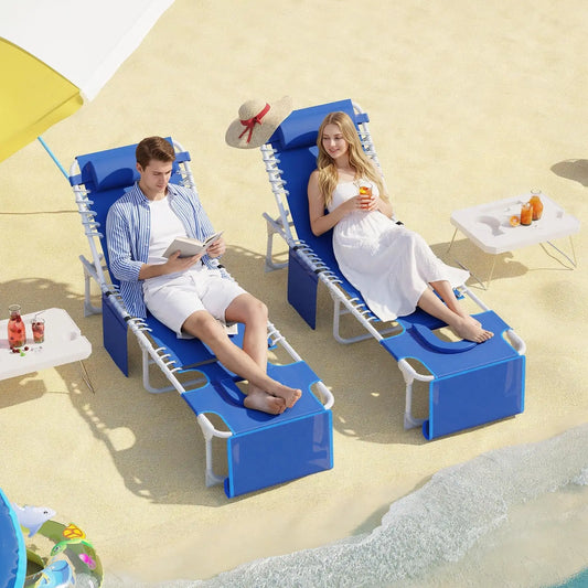 HiMiss 3In1 Reclining Outdoor Beach Lounge Chair With Tray
