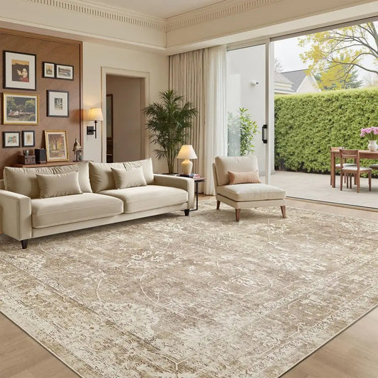 Machine Washable Vintage Natural Area Rug With NonSlip Backing