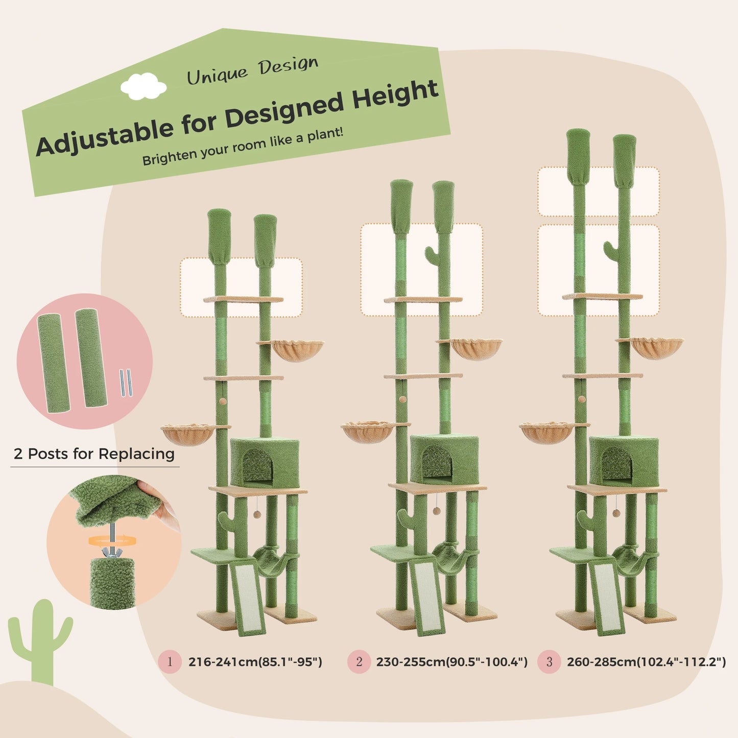 PAWZ Road Cactus Cat Tree Floor To Ceiling Tower 7 Tiers