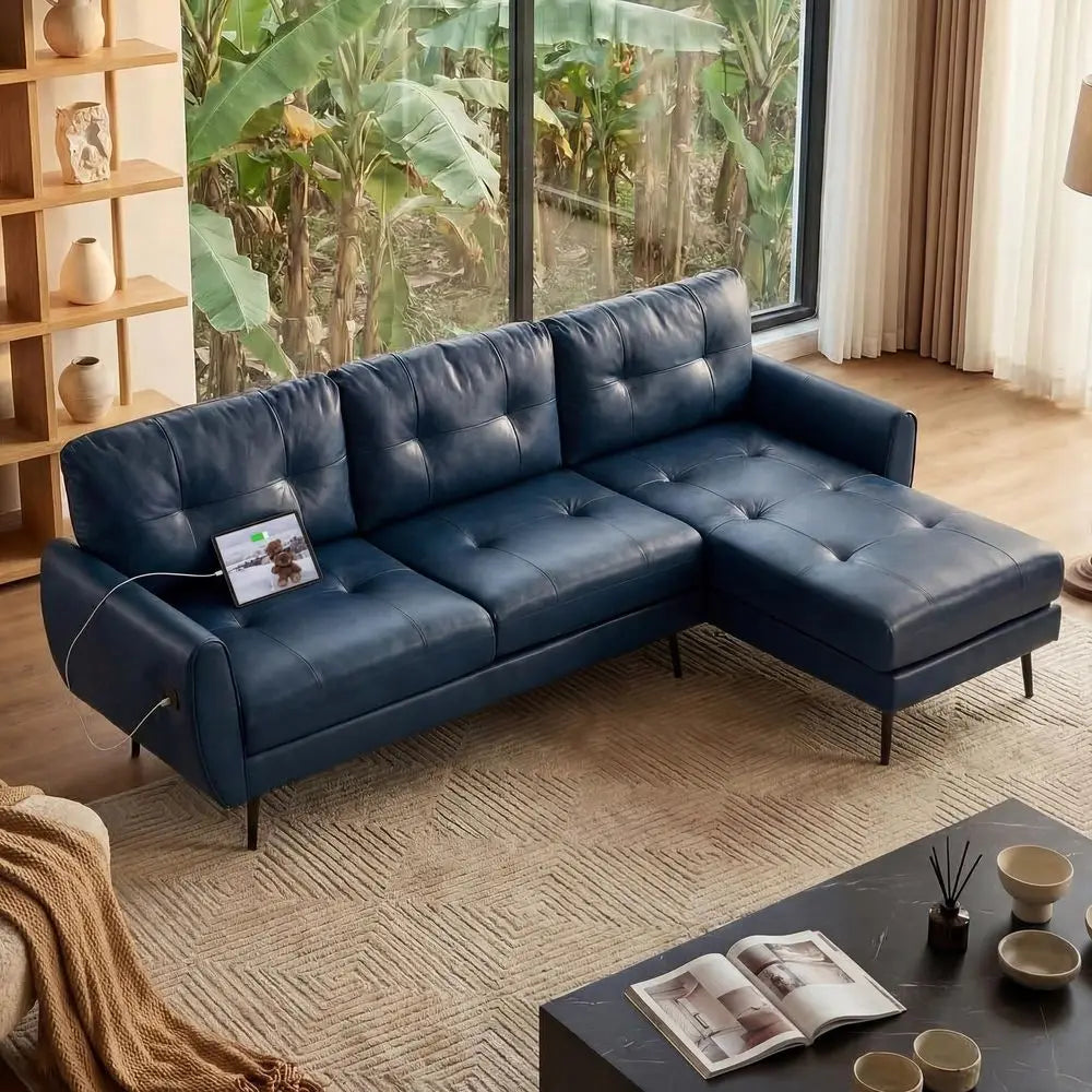 Faux Leather Manual Reclining Sofa With Cup Holders