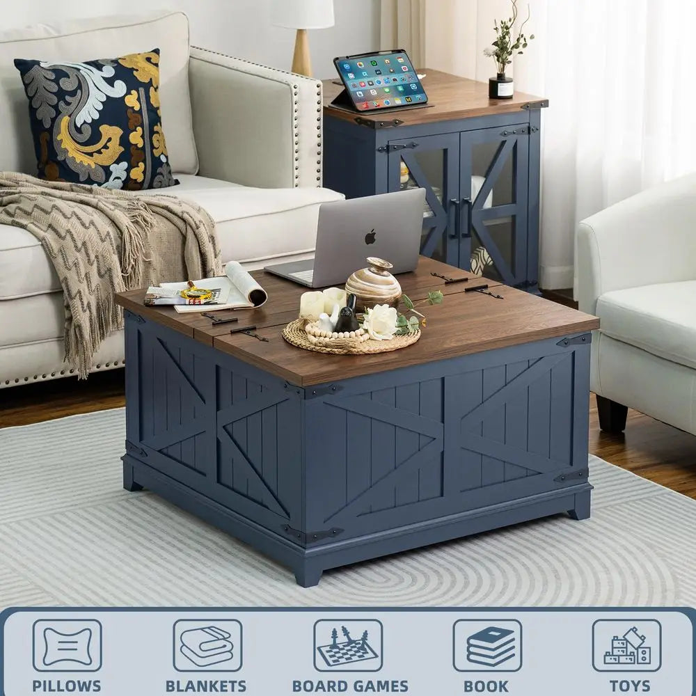 Farmhouse Coffee Table Set of 3 With Hidden Storage