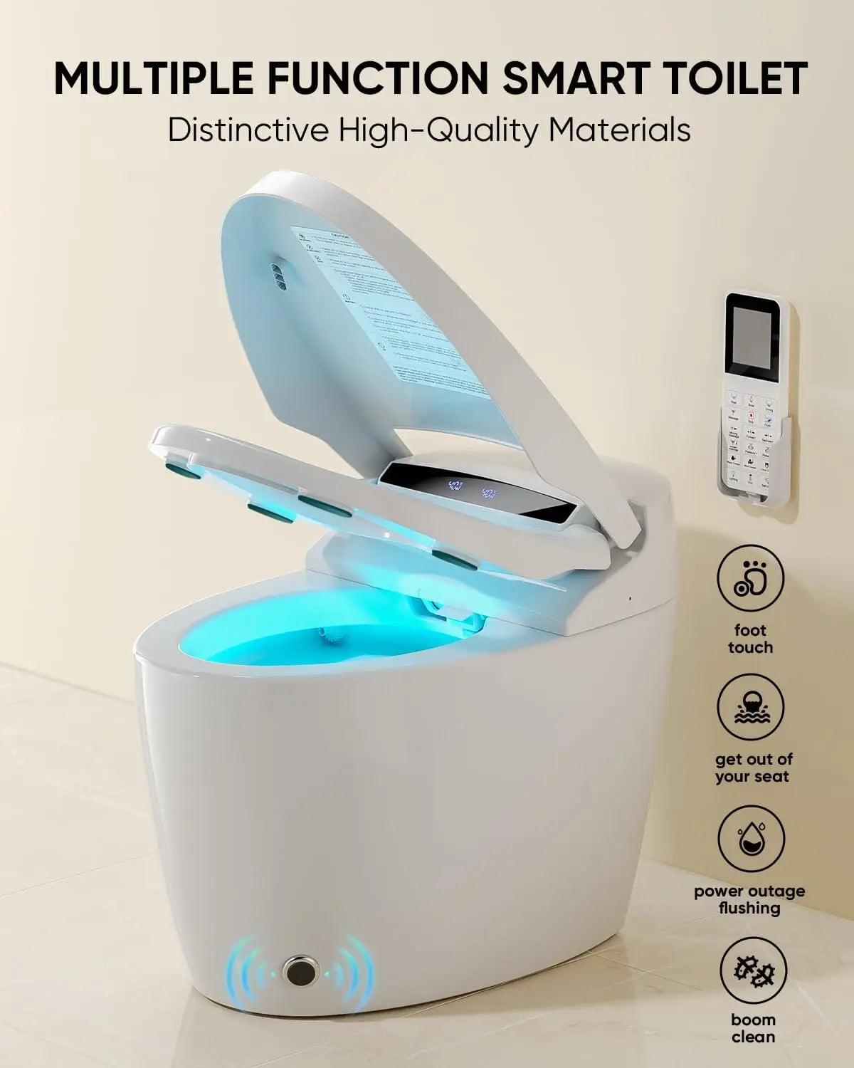Luxury Smart Toilet with Heated Bidet Seat and Foot Sensor Operation