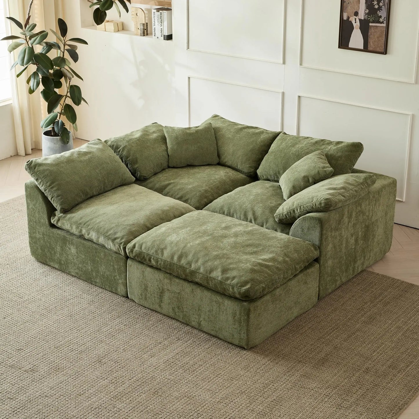 Yeflixvrau Modern Cloud L-Shaped Chenille Sofa Ottoman