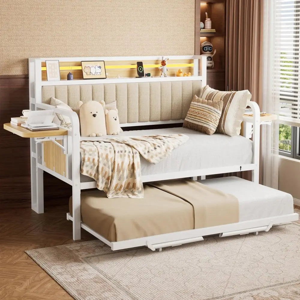 Daybed With Trundle LED Light And Charging Station