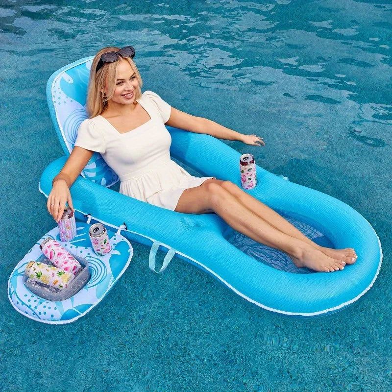 Convertible Fabric Pool Lounger Float 2-In-1 With Cup Holders