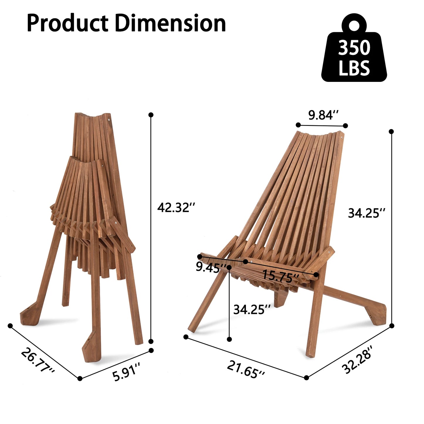 Wood Folding Chair Outdoor Acacia Lounge Chair For Balcony