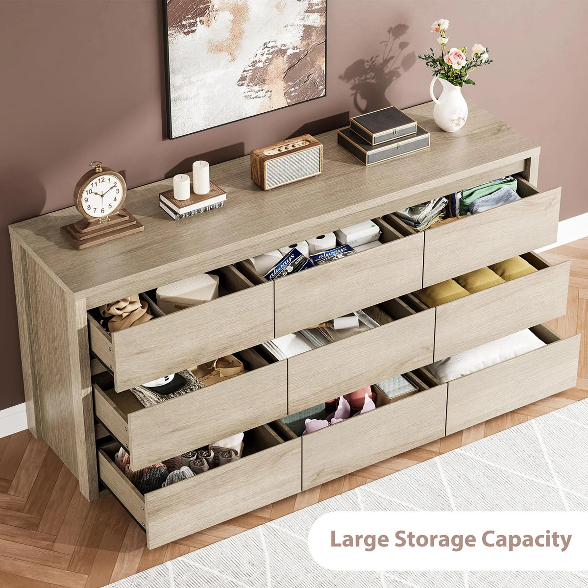 Acekool Modern Handleless Wooden Storage Dresser for Bedroom and Living Room