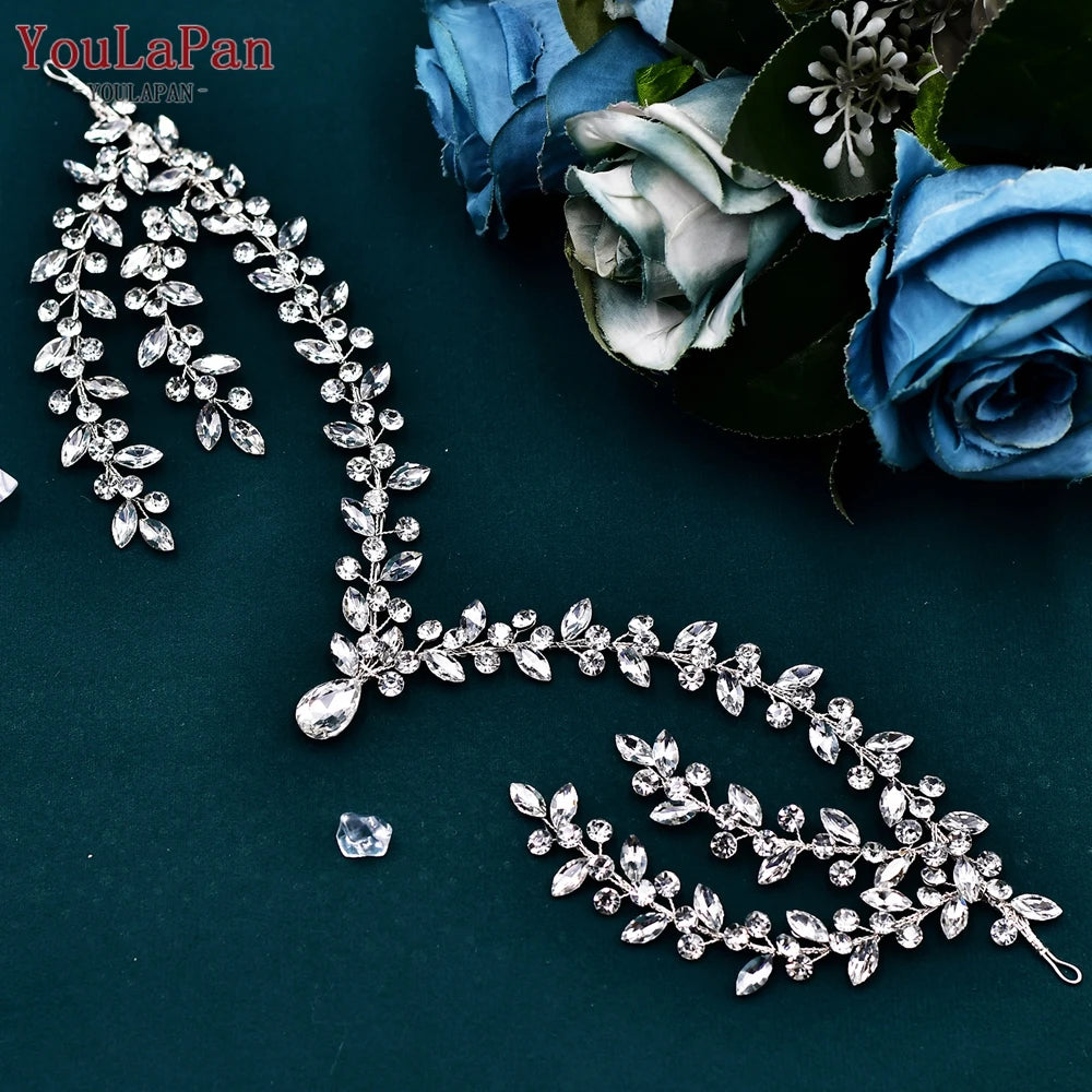 YouLaPan Bride Forehead Rhinestone Headband for Weddings
