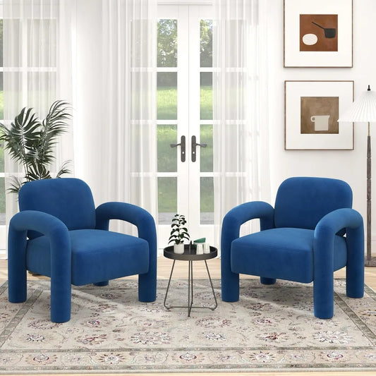 Modern Velvet Accent Chair Set of 2 Cozy Tufted Barrel Armchairs for Living Room