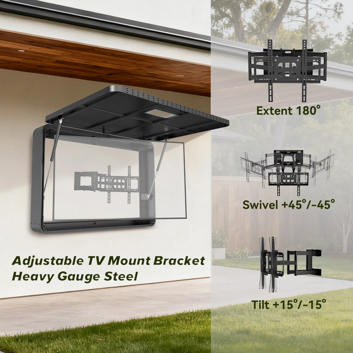 Outdoor TV Enclosure IP65 Weatherproof With Full Motion Bracket