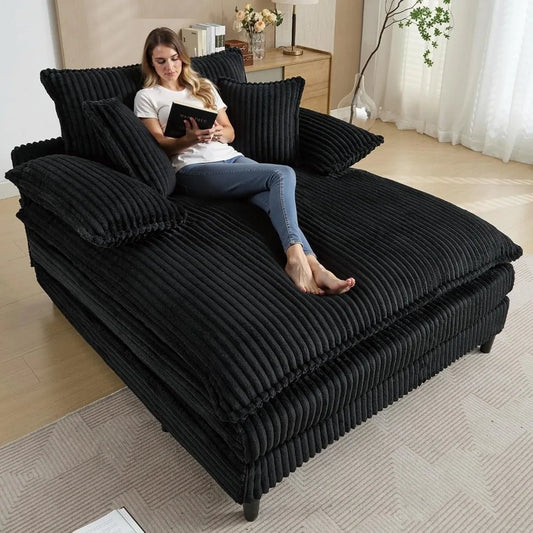 RBXC Oversized Upholstered Corduroy Chaise Lounge Sofa