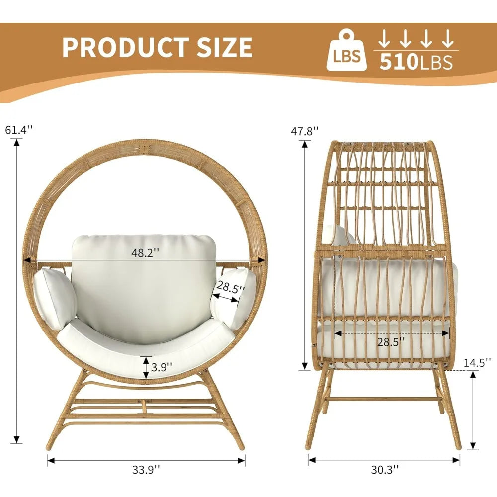 MKDK Egg Chair Rattan Wicker Patio Lounge With Cushion