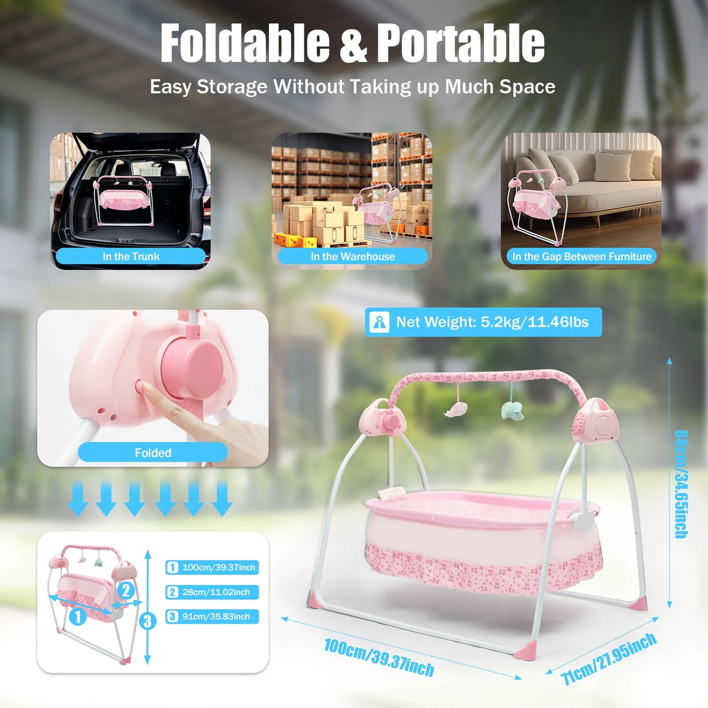 Devine In And Out Foldable Electric Baby Cradle Soothing