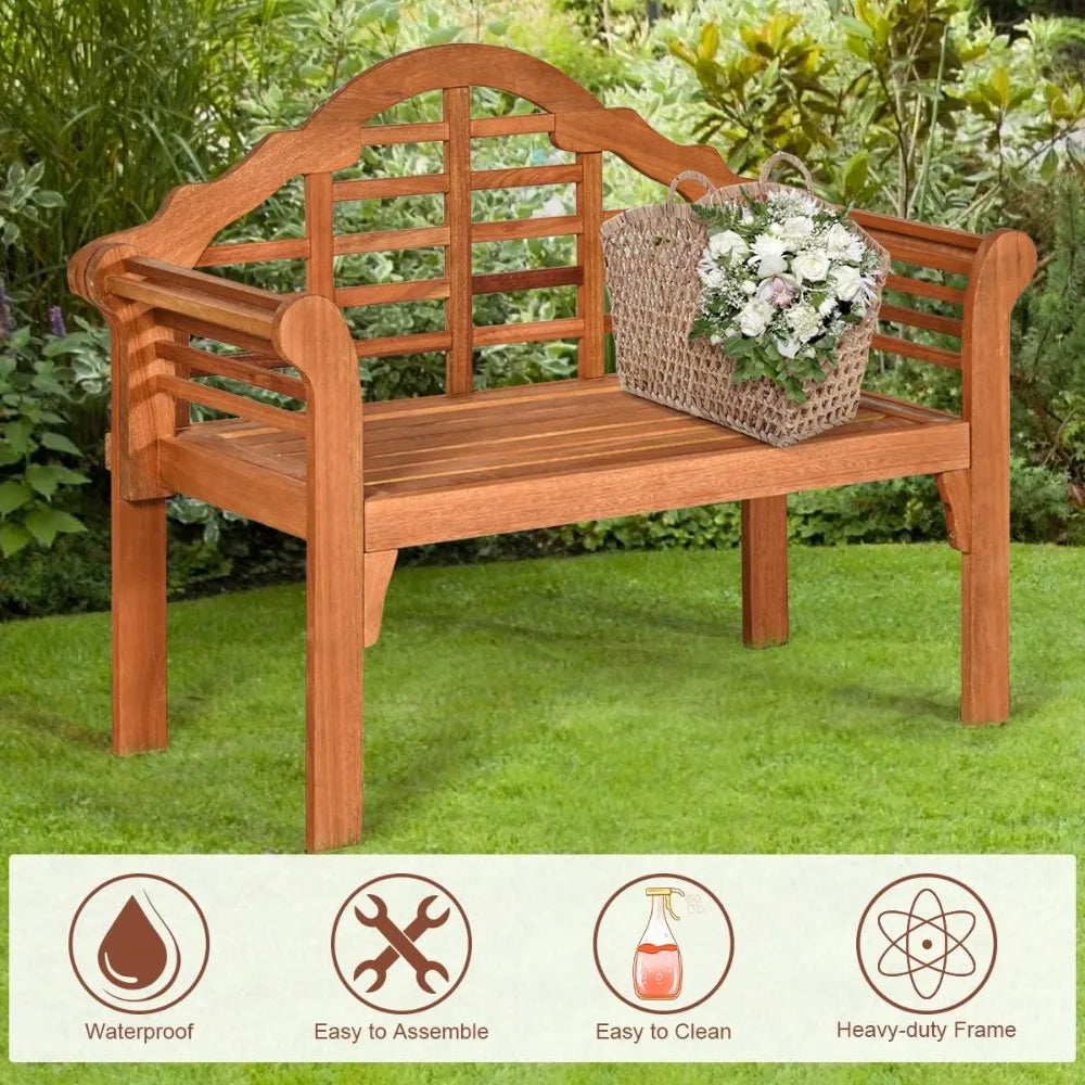 Outdoor Eucalyptus Wood Bench Foldable 2 Person Garden Loveseat