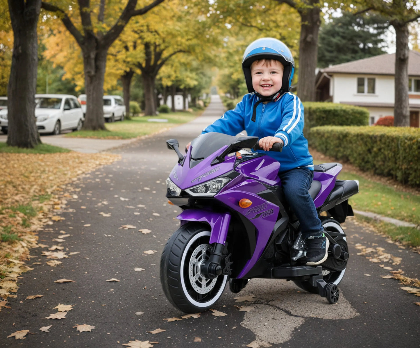 Kids Electric Motorcycle With Training Wheels Manual Throttle