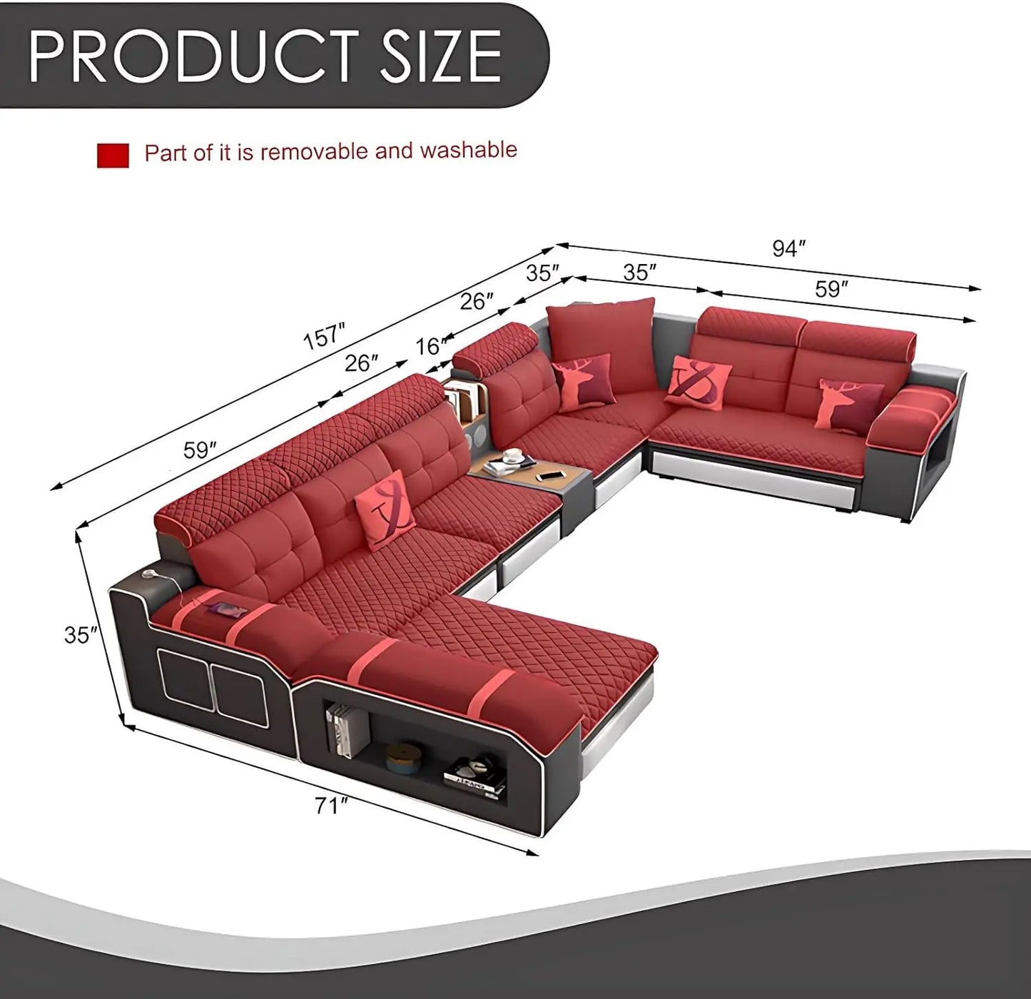 Combination Modern Faux Leather L Shaped Ergonomic Sofa Set