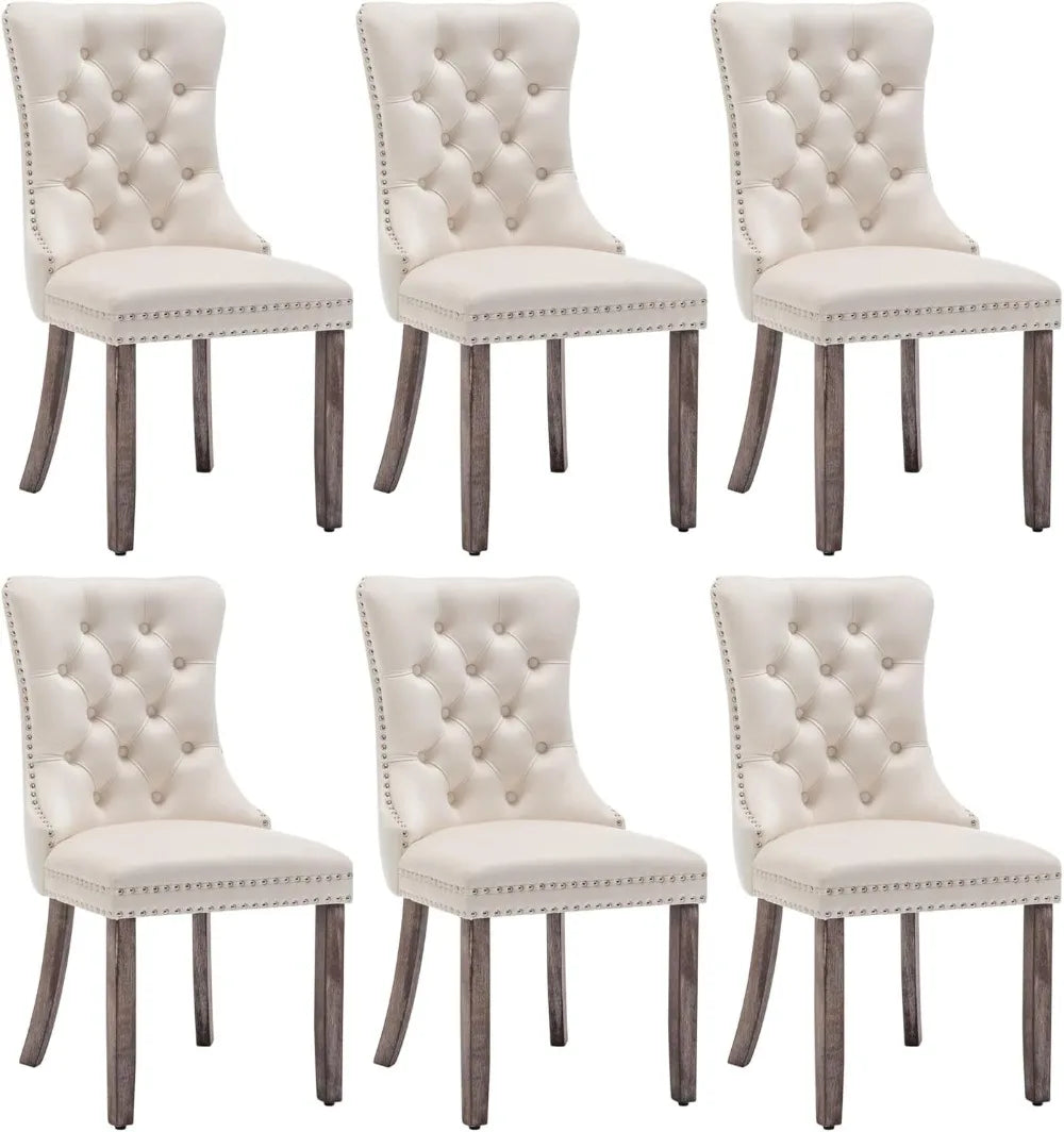 Velvet Upholstered Dining Chairs Wing Back With Nailhead Trim Tufted