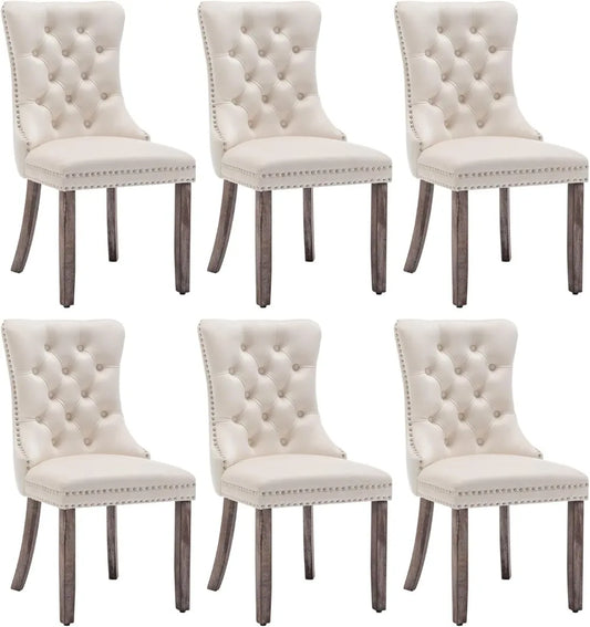 Velvet Upholstered Dining Chairs Wing Back With Nailhead Trim Tufted