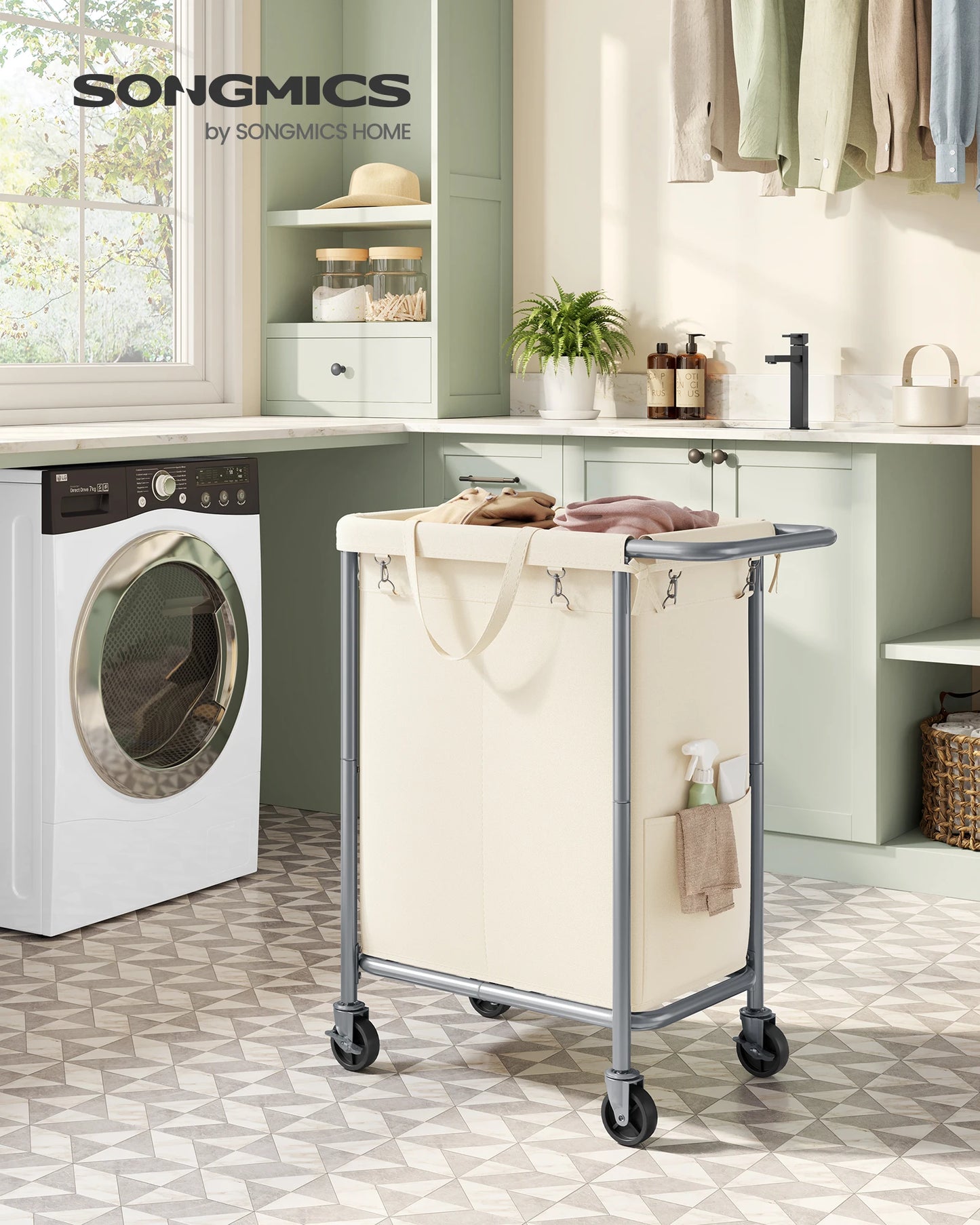 Songmics Rolling Laundry Basket 2-Section With Liner
