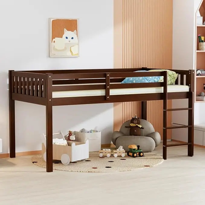 JOYMOR Twin Loft Bed With Guardrail And Ladder