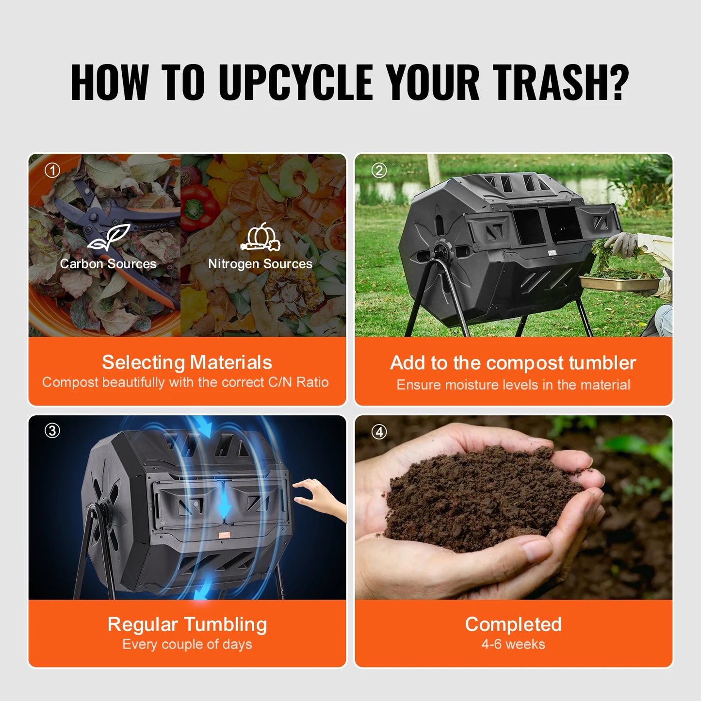 Dual Chamber Compost Tumbler Bin For Garden And Kitchen