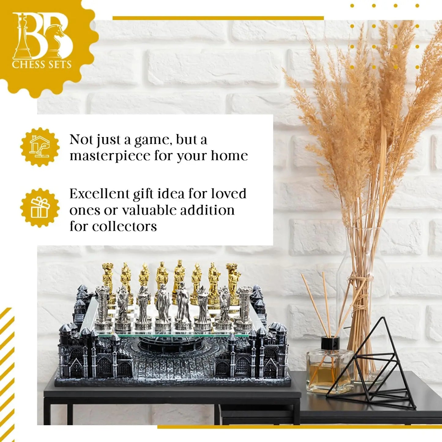 Renaissance Knight 3D Chess Set Glass Board Metal Pieces