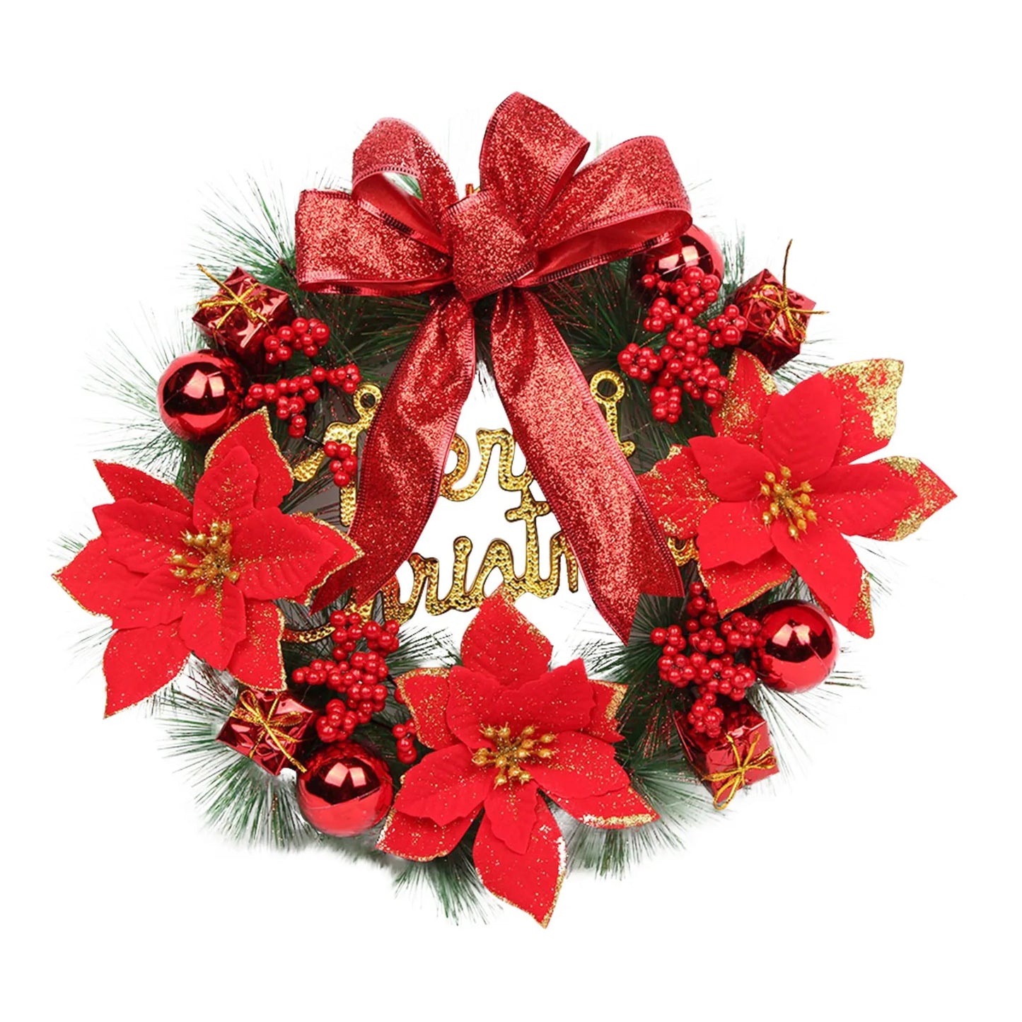 Christmas Wreath Decoration Door Hanging Handmade Sequin Ribbon Bow