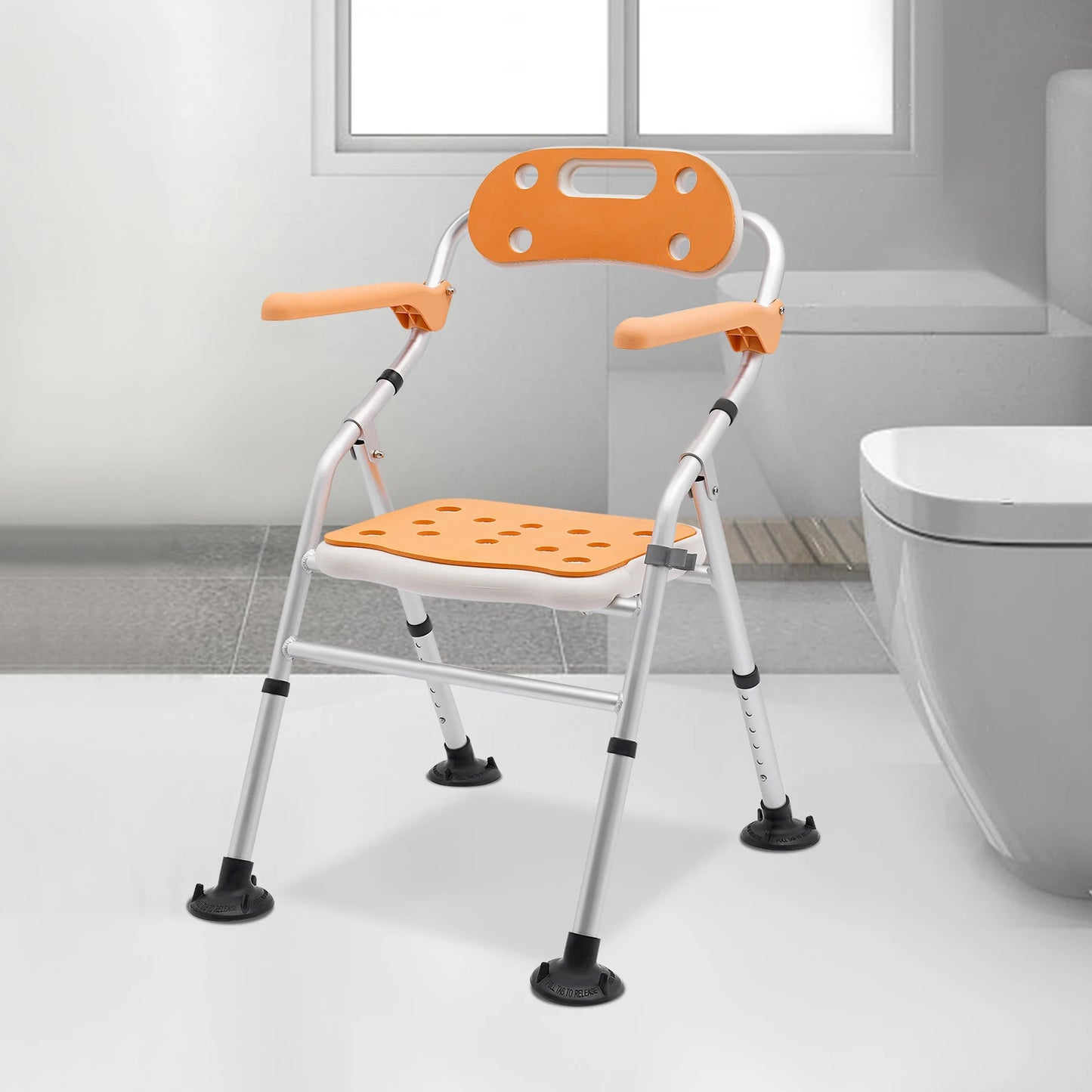 Foldable Shower Chair With Armrests And Backrest Height Adjustable