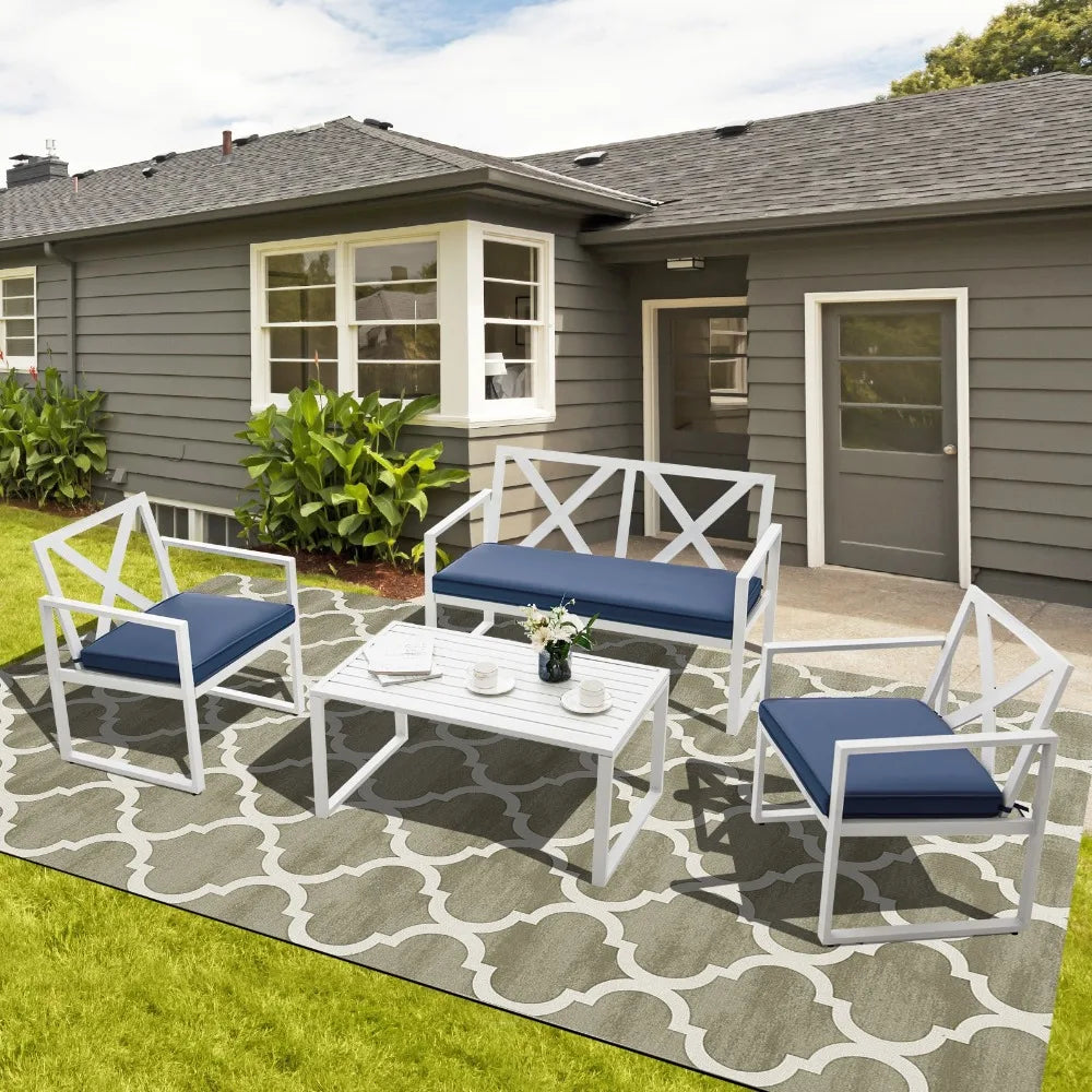 Patiojoy 4 Piece Patio Conversation Set With Cushioned Loveseats