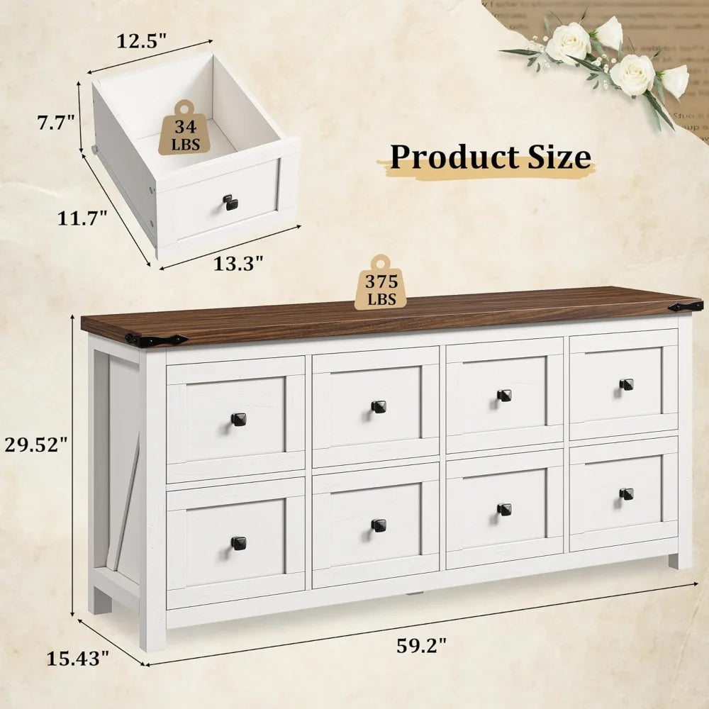 DAFIFY Farmhouse Dresser With 8 Drawers TV Stand Storage