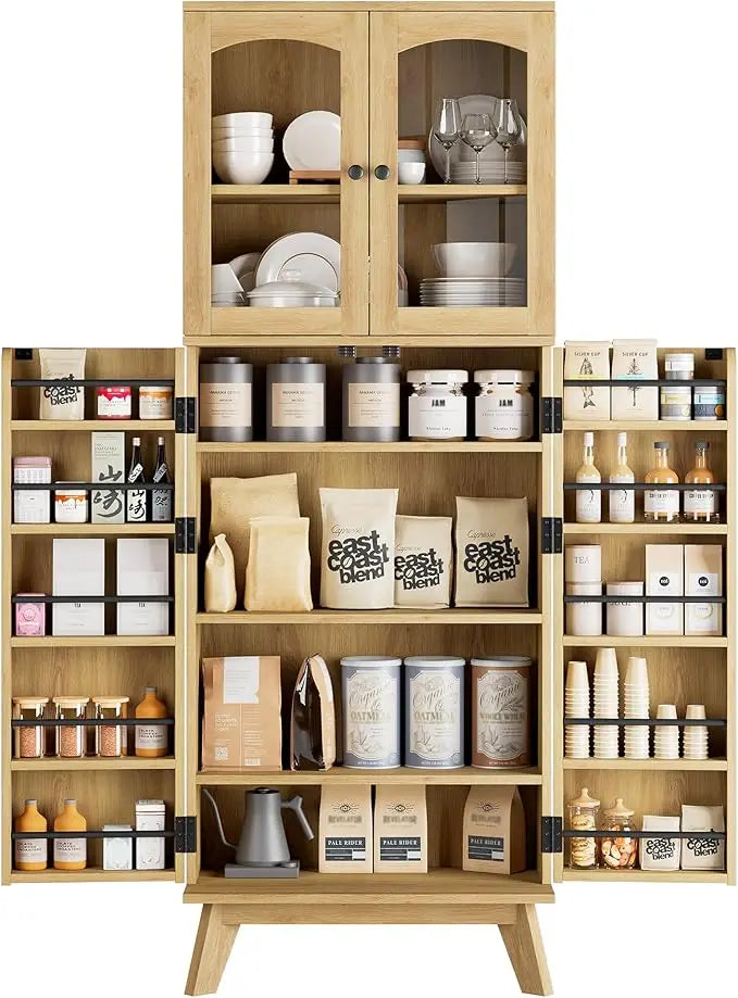 Charge Unit Tall Pantry Cabinet With Glass Doors Shelves