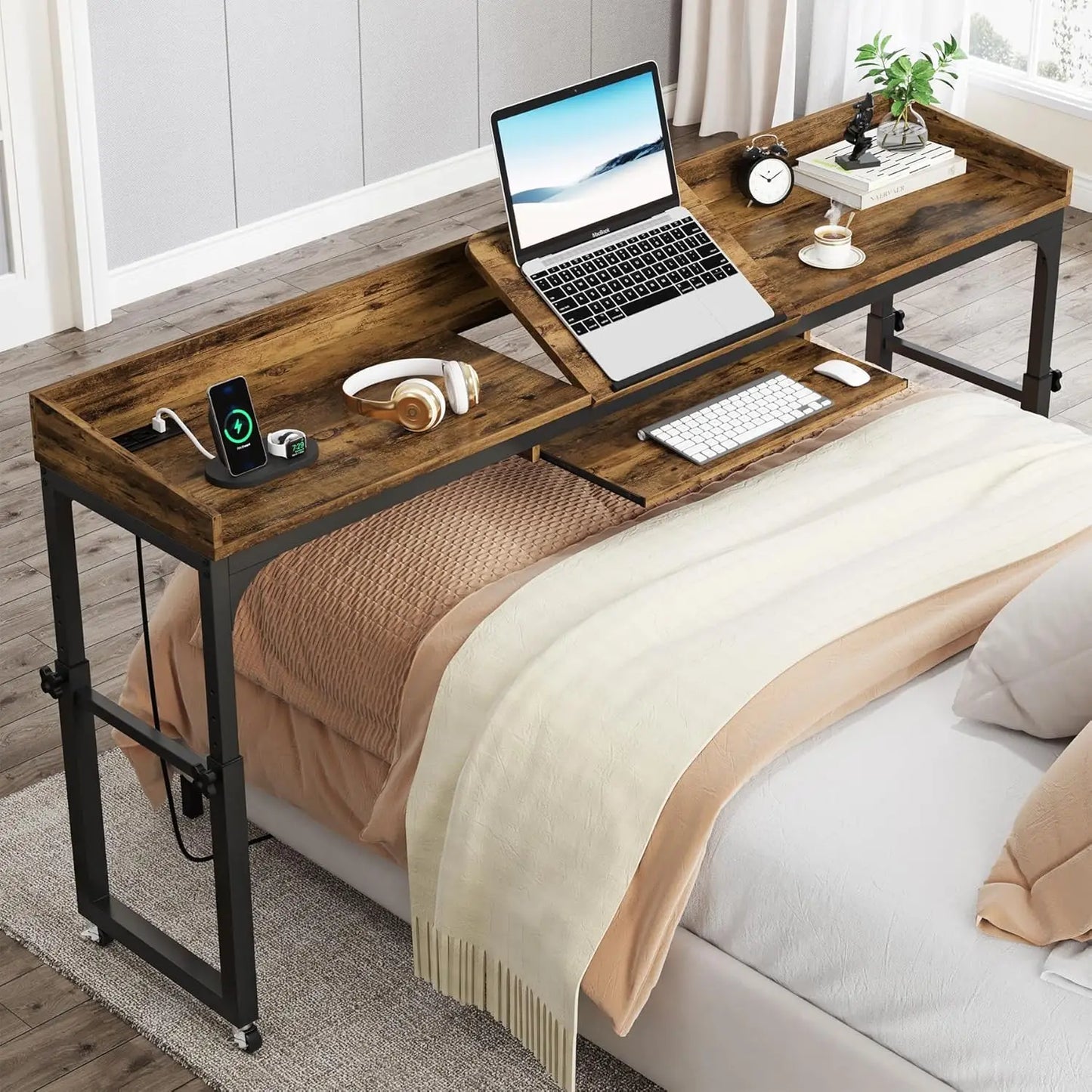 LITTLE TREE Height Adjustable Overbed Table With Wheels