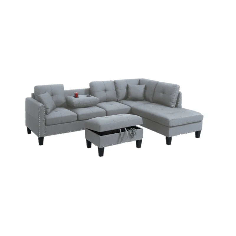 Modern Segmented Sofa Set With Storage Footstool Cup Holders